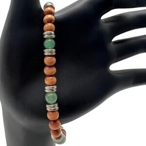 Boho Surfer Bracelet with Wooden and Green Stone Beads
